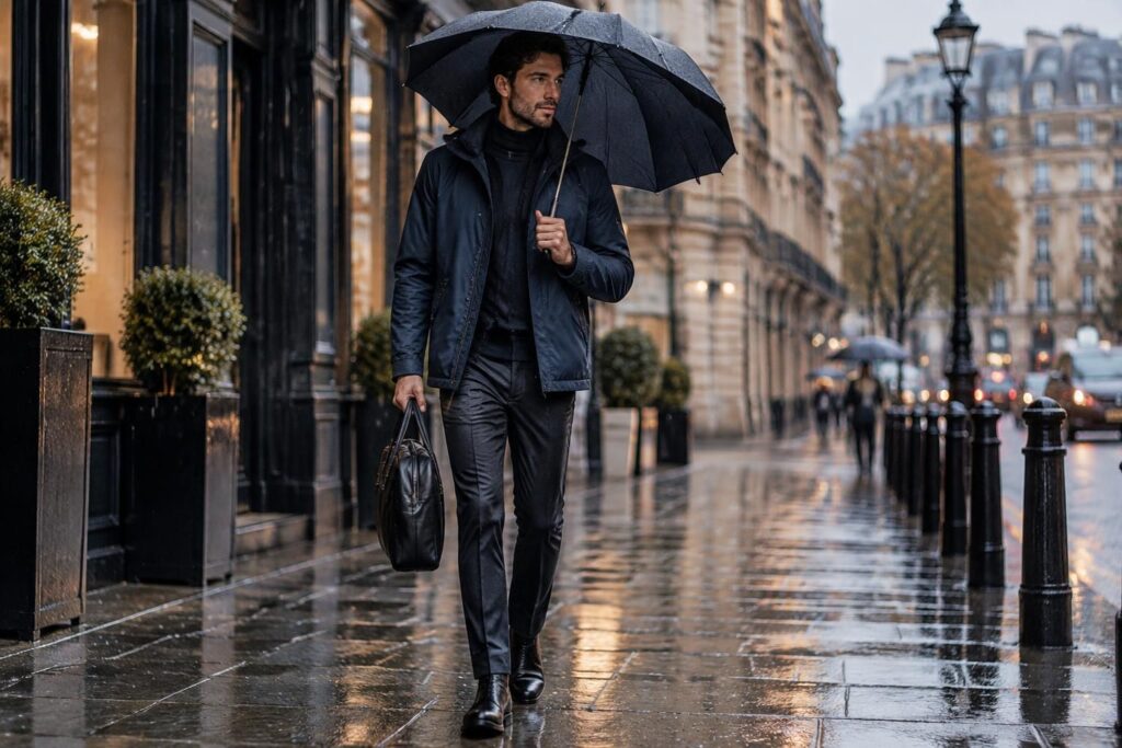 découvrez les vêtements de pluie pour homme indispensables : vestes imperméables, pantalons et accessoires pour rester au sec avec style.